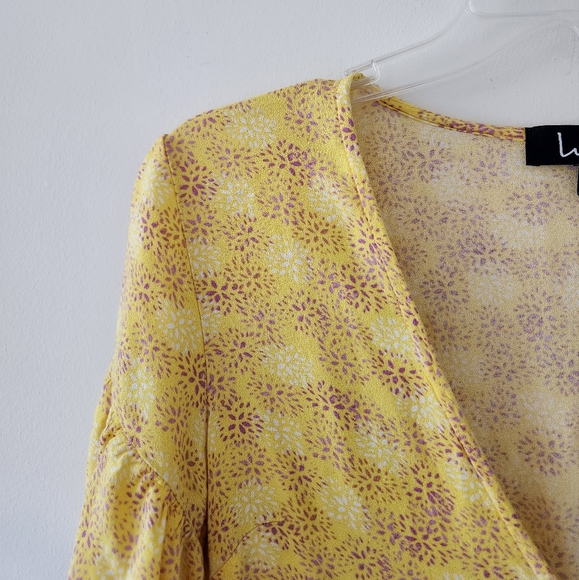 Lulus Breah Floral Print Tie Front Top Yellow Small - Picture 7 of 8